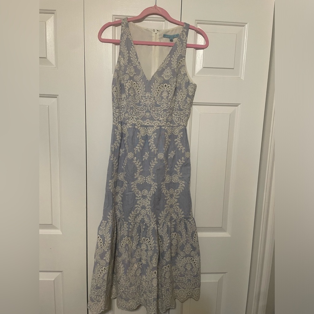 Antonio Melani Blue Embroidered Midi Dress